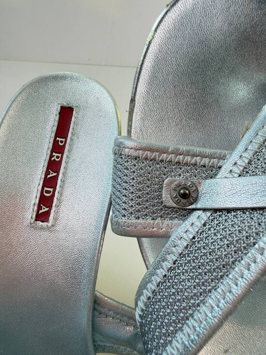 Prada Metallic Wedge Sandals – Women’s Size EU 36 / US 6 - Picture 5 of 16